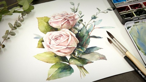How to Paint Flowers with Watercolor | Pink Roses