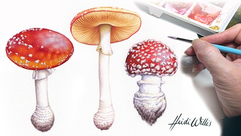 Paint Realistic Watercolor and Botanicals - TOADSTOOLS