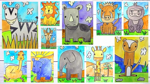 Art for Kids: Draw & Paint 12 Cartoon Animals for Beginners