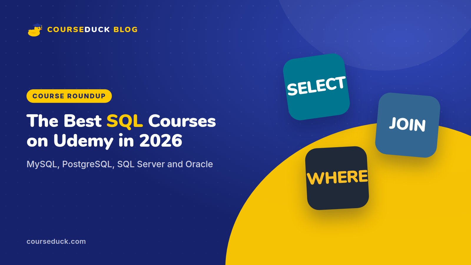 CourseDuck blog cover: the best SQL courses on Udemy in 2026