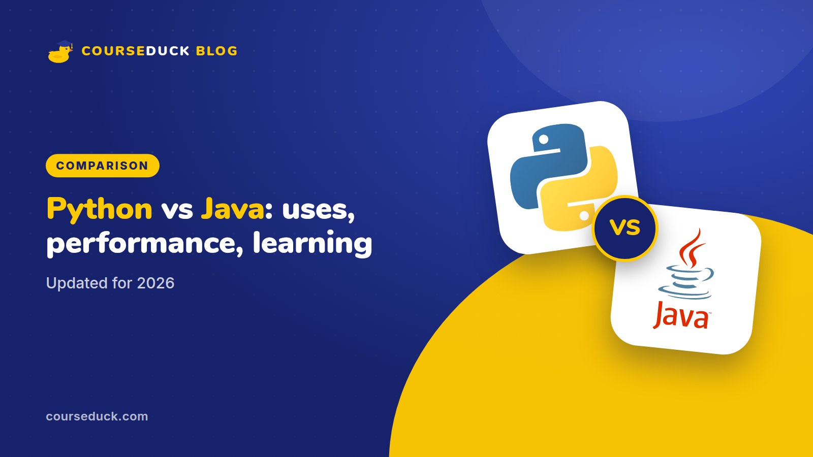 Python vs. Java: Uses, Performance, Learning - CourseDuck blog cover