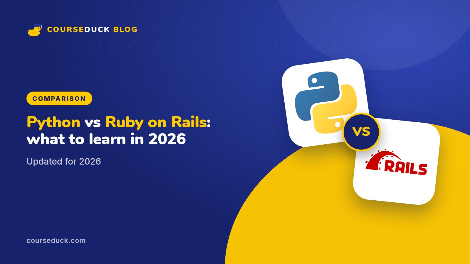 Python vs Ruby on Rails: What to Learn in 2026 - CourseDuck blog cover
